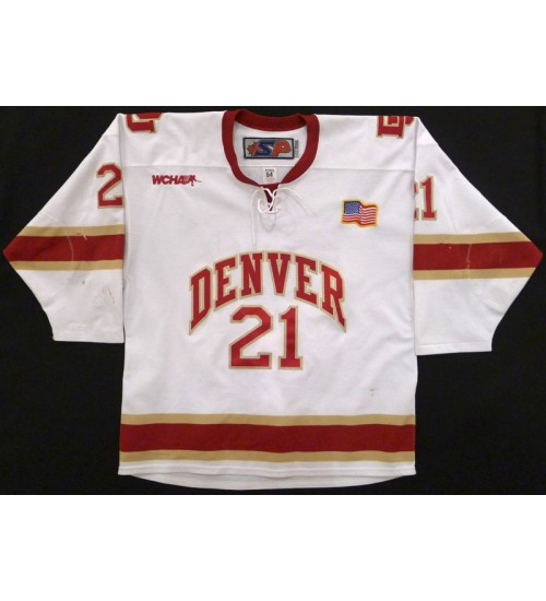 Custom NCAA 2010-11 Denver Pioneers 21 Joey LaLeggia Hockey Jersey Home White